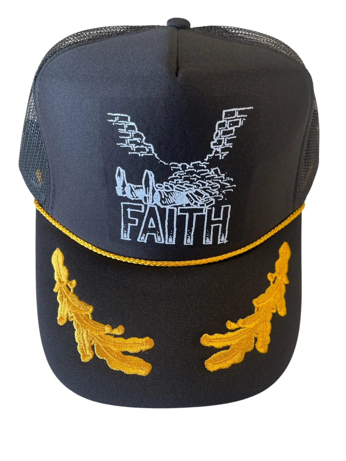 Faith Todd Francis Admiral Trucker Hat in Black and Gold