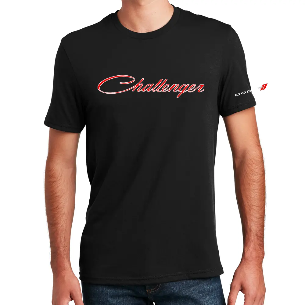 Mens T-Shirt Dodge Challenger 2 Color Script - Black 1
