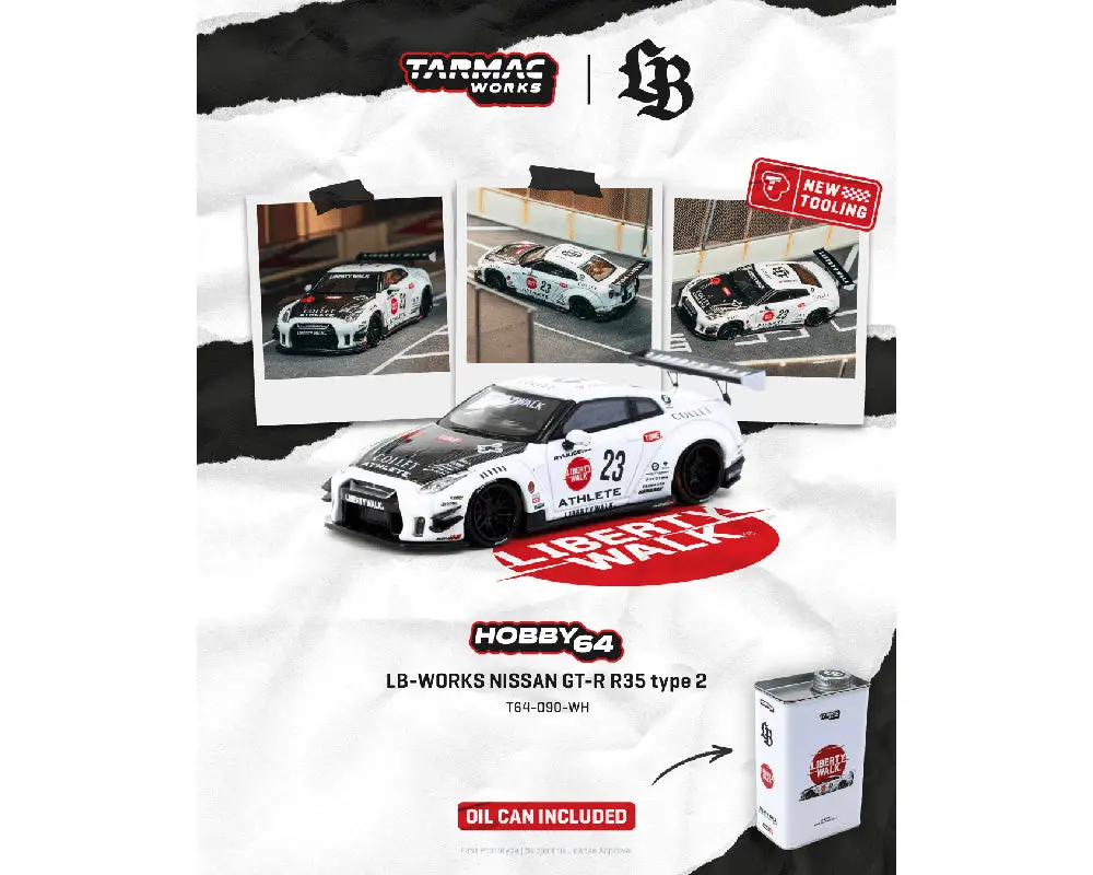 (Coming Soon) Tarmac Works 1:64 Lb-Works Nissan Gt-R R35 Type 2 With Oil Can – White 1