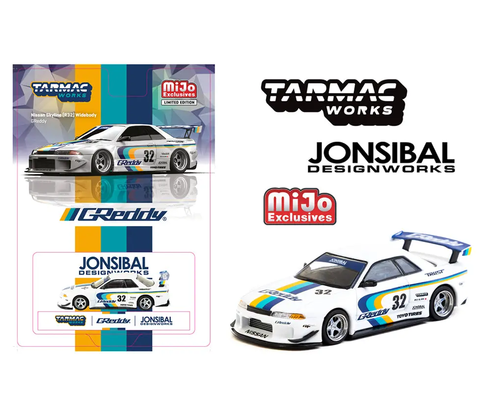 Tarmac Works 1:64 Nissan Skyline Gt-R (R32) Widebody Jonsibal Designworks & Greddy Special Limited Edition -White – Mijo Exclusive 1