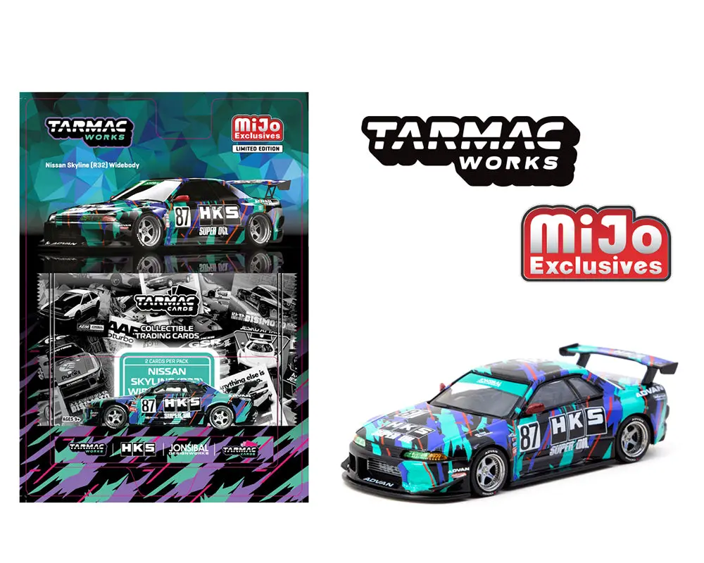 (Coming Soon) Tarmac Works 1:64 Nissan Skyline (R32) Widebody Jonsibal Designworks & Hks With Card Pack – Blue, Green, Black – Tarmac Cards Mijo Exclusives Limited Edition 1