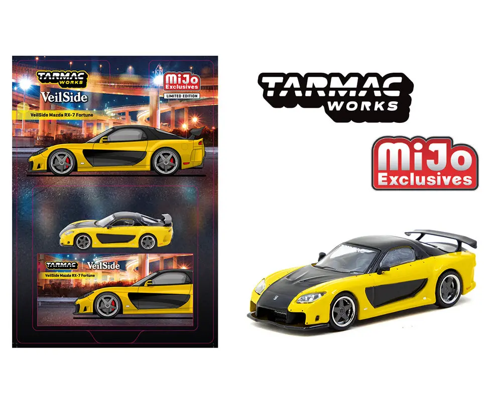Tarmac Works 1:64 Mazda Rx-7 Veilside Fortune7- Yellow – Global64 Mijo Exclusives Limited Edition 1