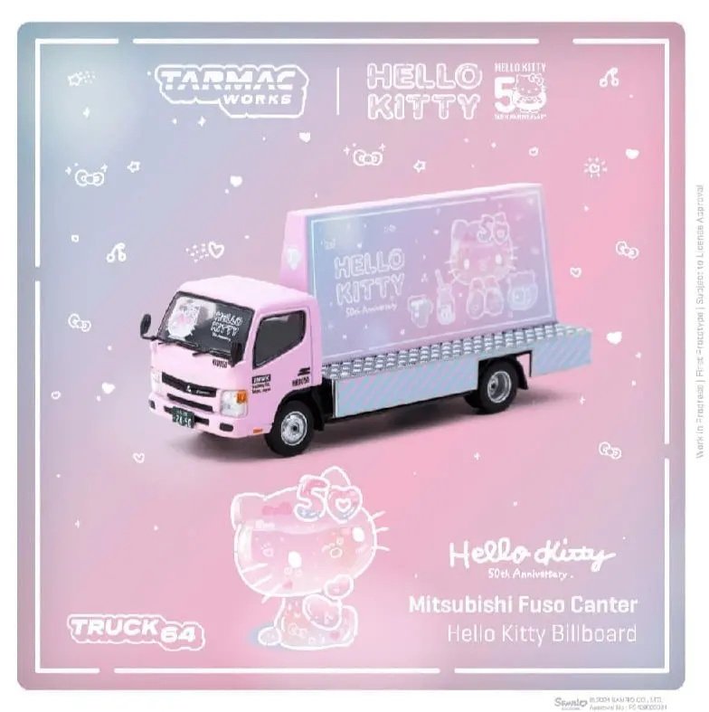 Tarmac Works 1:64 Hello Kitty Mitsubishi Fuso Canter Billboard Truck – Pink – Truck64 1