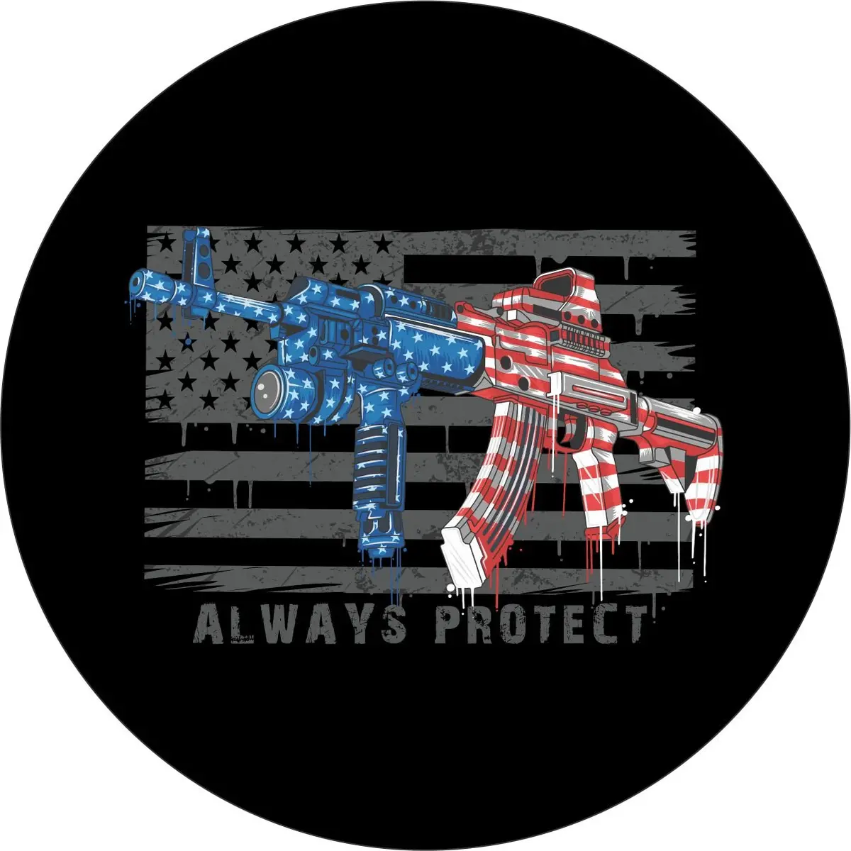 Always Protect American Flag & Gun Spare Tire Cover For Jeep, Rv, Camper, Bronco & More 1