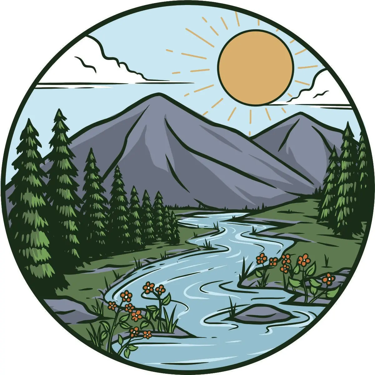 Artsy Mountain River Landscape Unique Spare Tire Cover 1