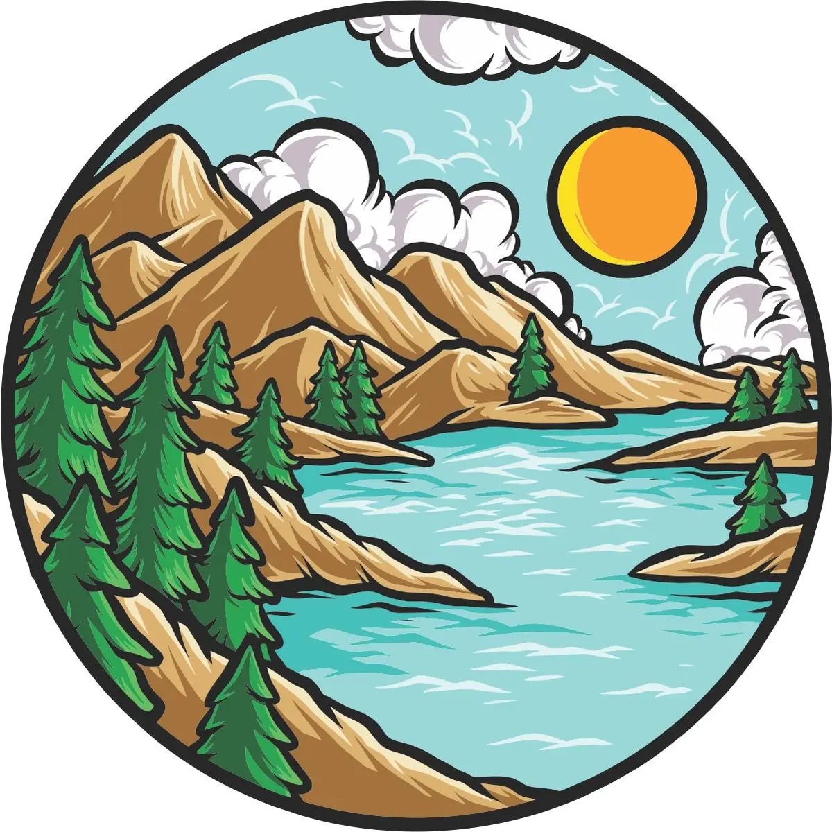 Artsy Scenic Mountain Views Creative Spare Tire Cover For Campers, Rv, Bronco, Jeep, + 1