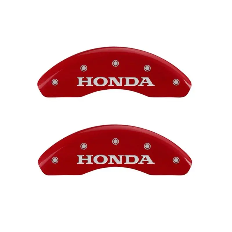 Mgp Engraved 4-Piston Caliper Covers – Front & Rear – Honda-Specific, Red Finish With Silver Chrome Accents 1