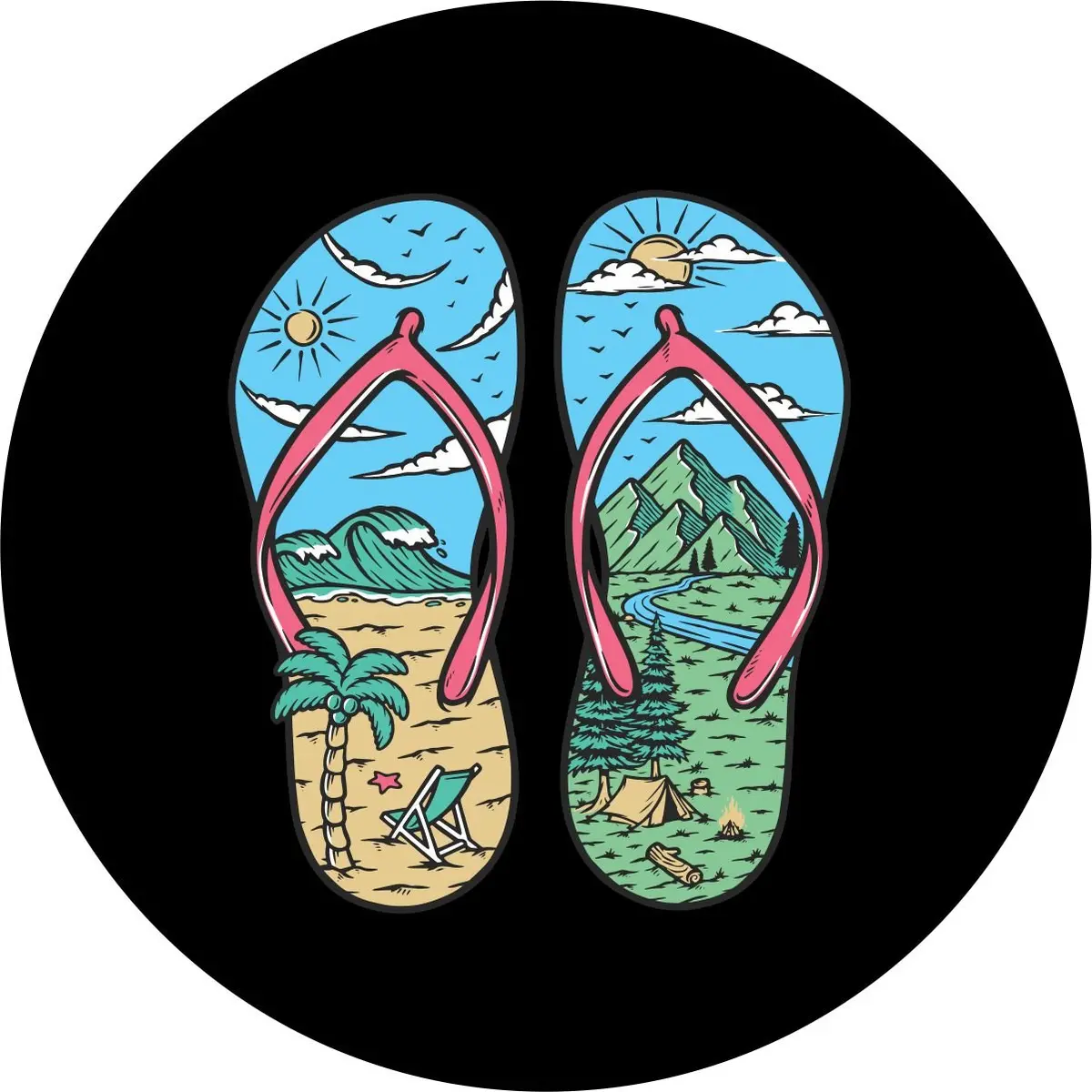 Beach And Mountain Flip Flop Spare Tire Cover For Jeep, Bronco, Rv, Camper, & More 1