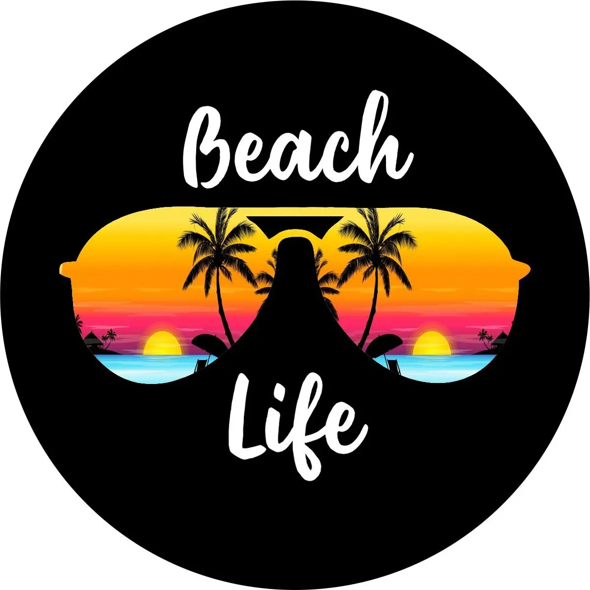 Beach Life Sunglasses Sunset Tropical Spare Tire Cover For Jeep, Bronco, Rv & More 1