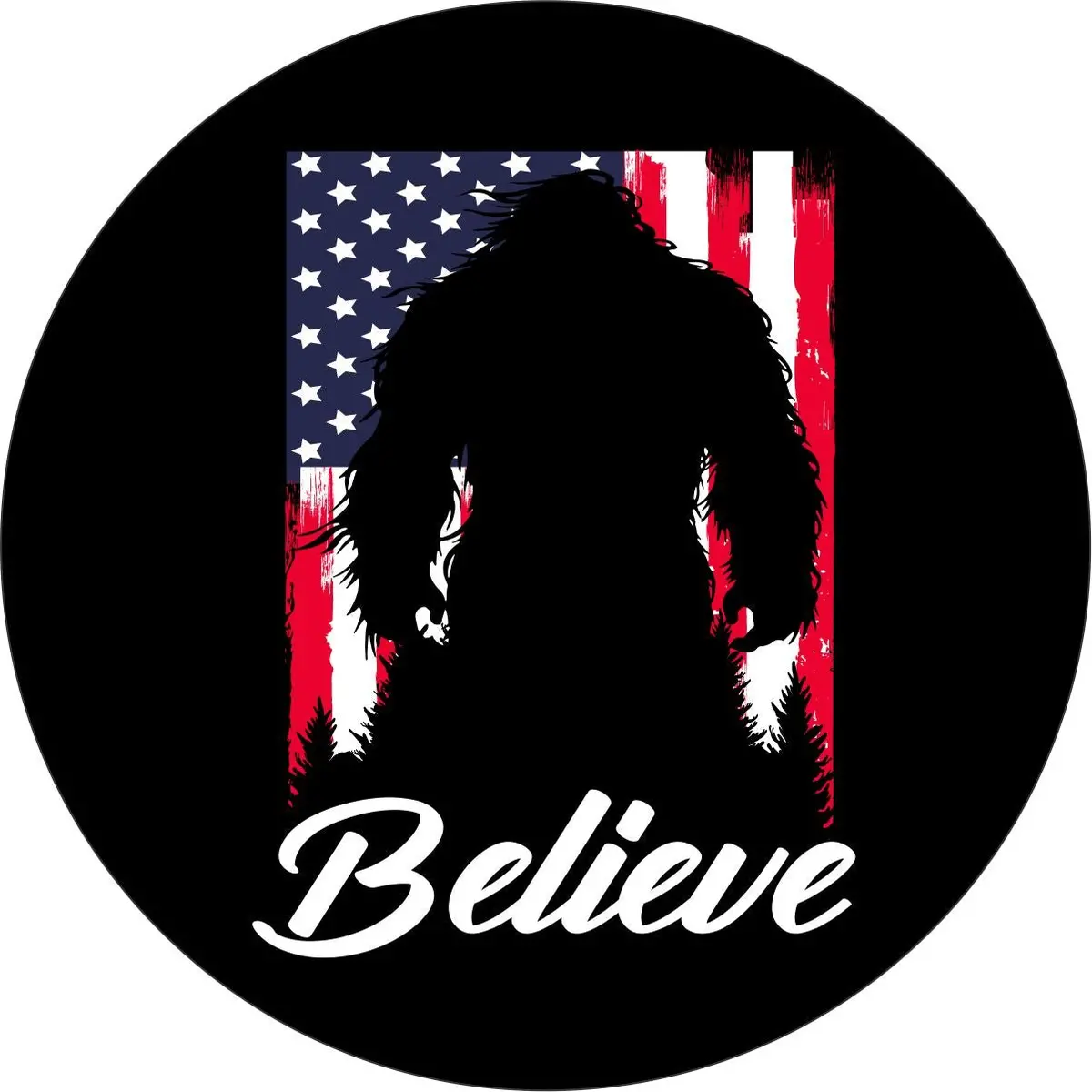 Bigfoot American Flag Believe Sasquatch  Spare Tire Cover For Bronco, Jeep, Rv, Campers, & More 1