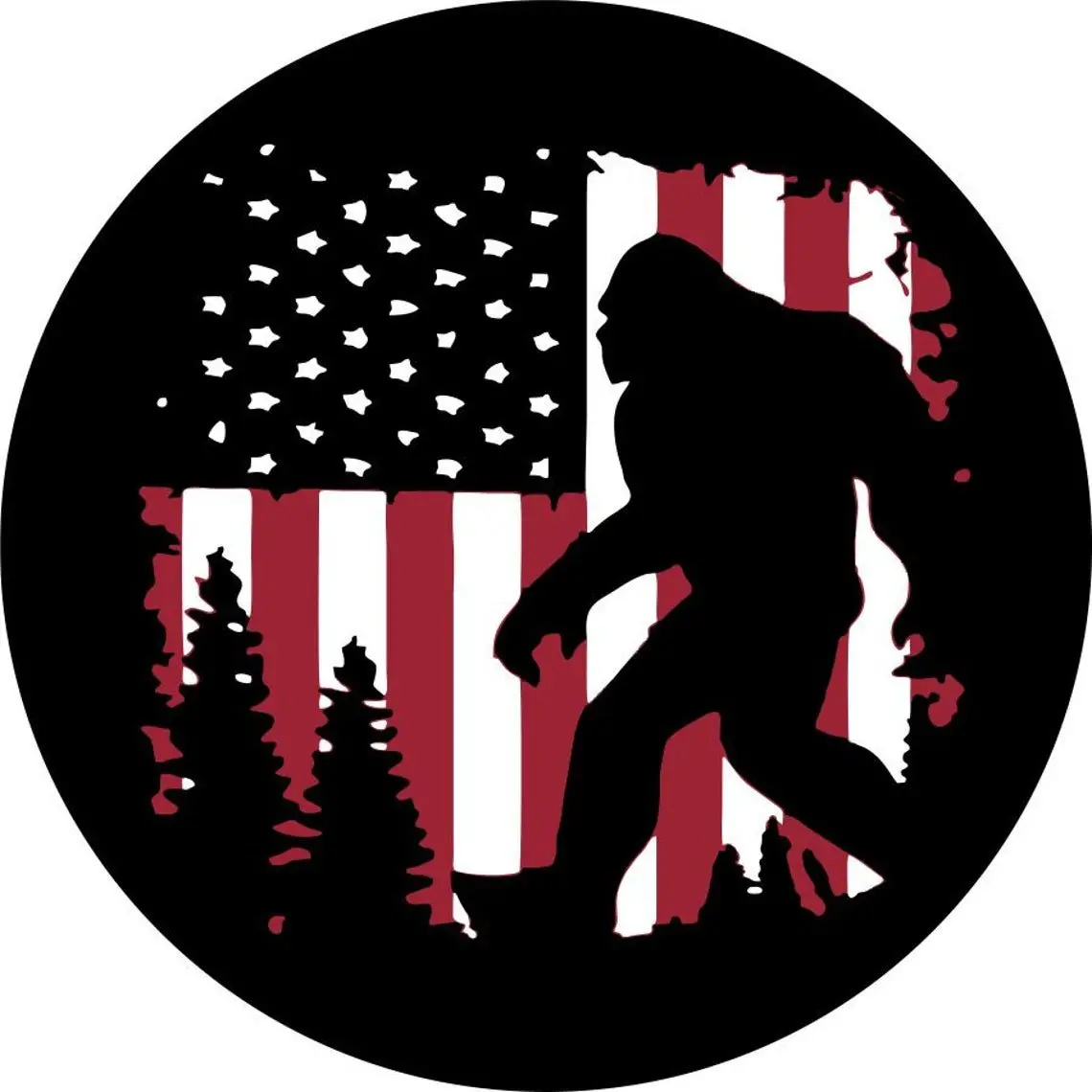 Bigfoot Or Sasquatch American Flag Spare Tire Cover For Bronco, Jeep, Camper, Rv, & More 1