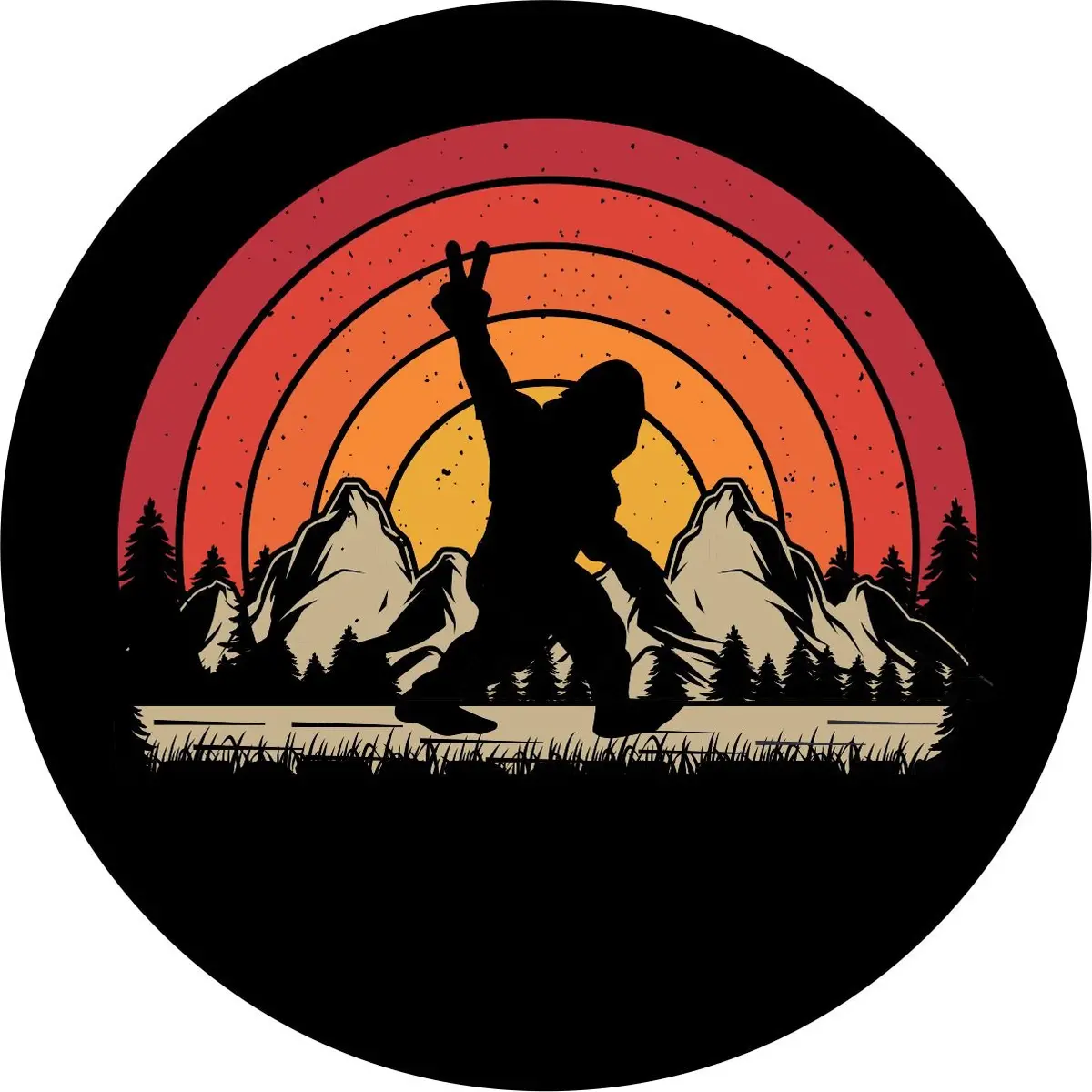 Bigfoot Peace Out Retro Sun Spare Tire Cover For Jeep, Rv, Bronco, Camper, Trailer, & More 1