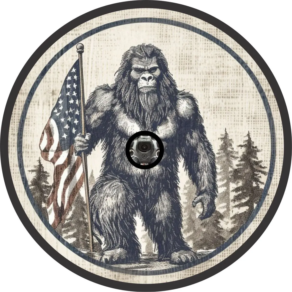 Bigfoot Sasquatch Holding American Flag Spare Tire Cover For Jeep, Bronco, Rv, Van, Camper 3
