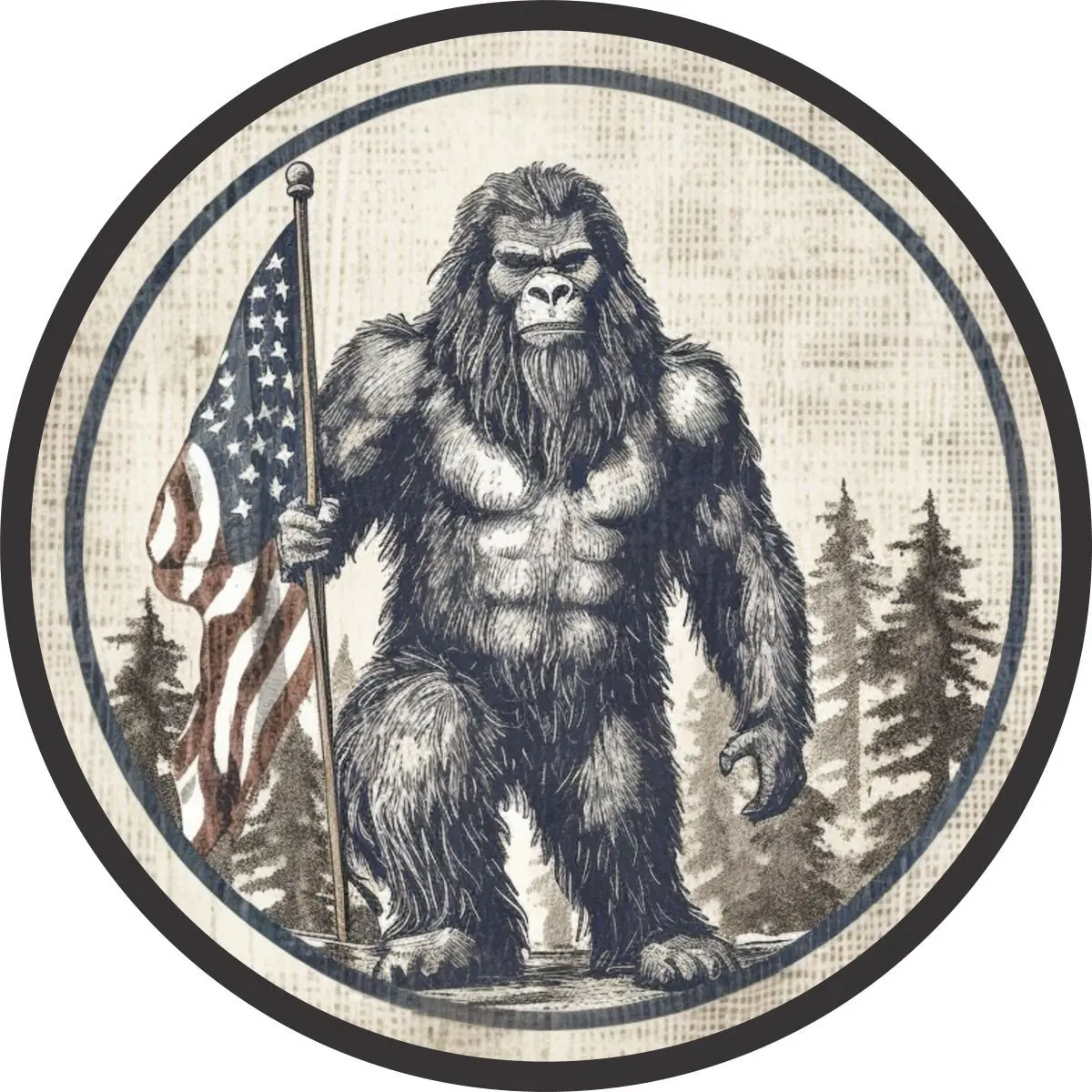 Bigfoot Sasquatch Holding American Flag Spare Tire Cover For Jeep, Bronco, Rv, Van, Camper 1