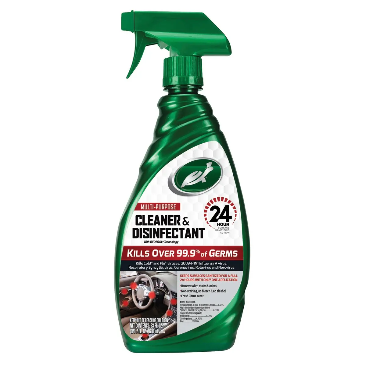 Powerful multi-surface disinfectant spray featuring Byotrol technology for extended 24-hour surface protection, EPA-registered for trusted efficacy, 23 fluid ounces