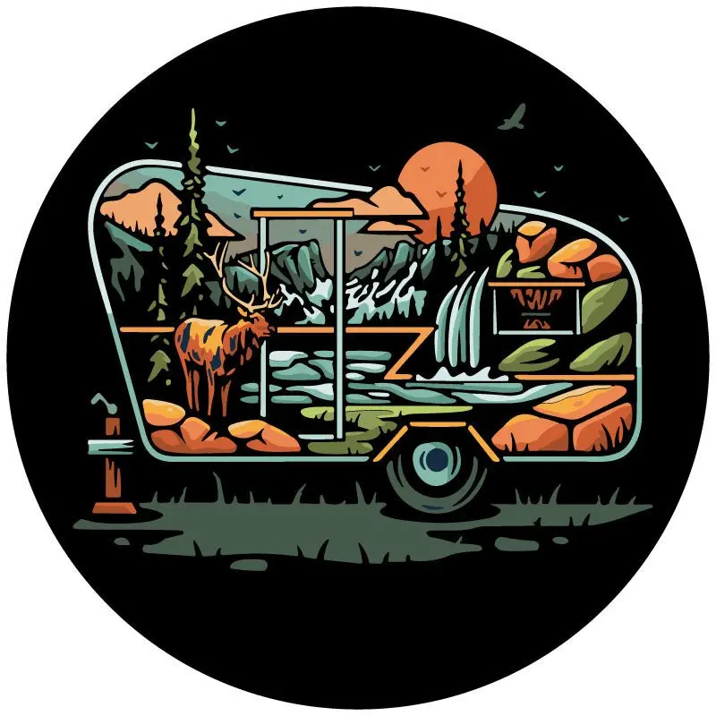Camper-Themed Unique Outdoor Landscape Spare Tire Cover For Campers & Rvs 1