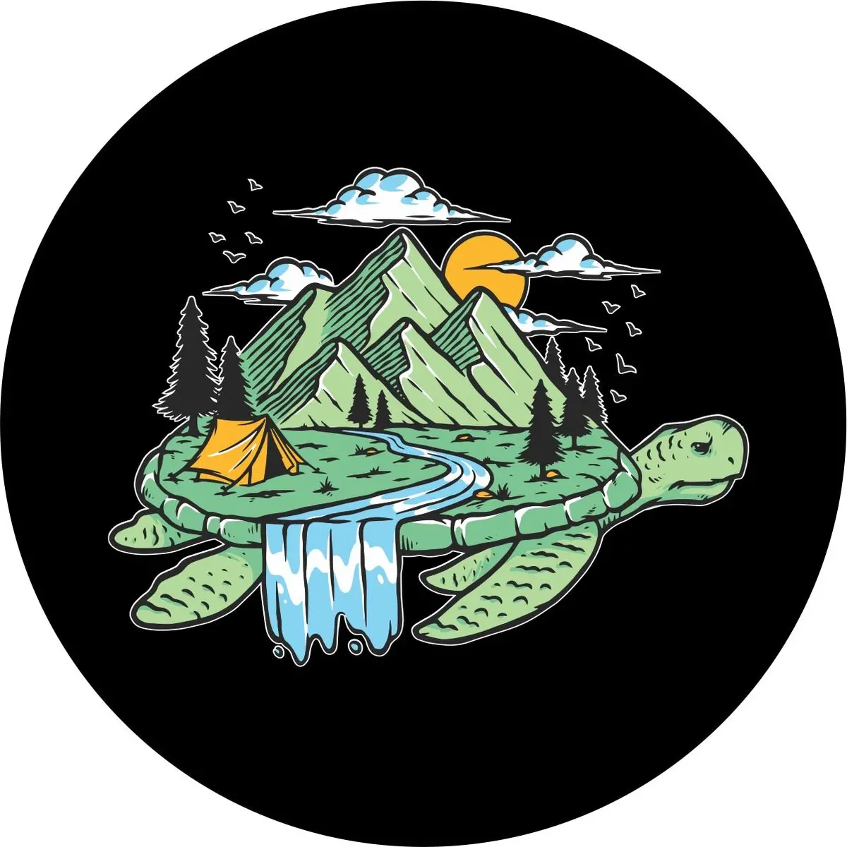 Camping On Turtle Island Unique Spare Tire Cover For Jeep, Bronco, Rv, Camper, & More 1
