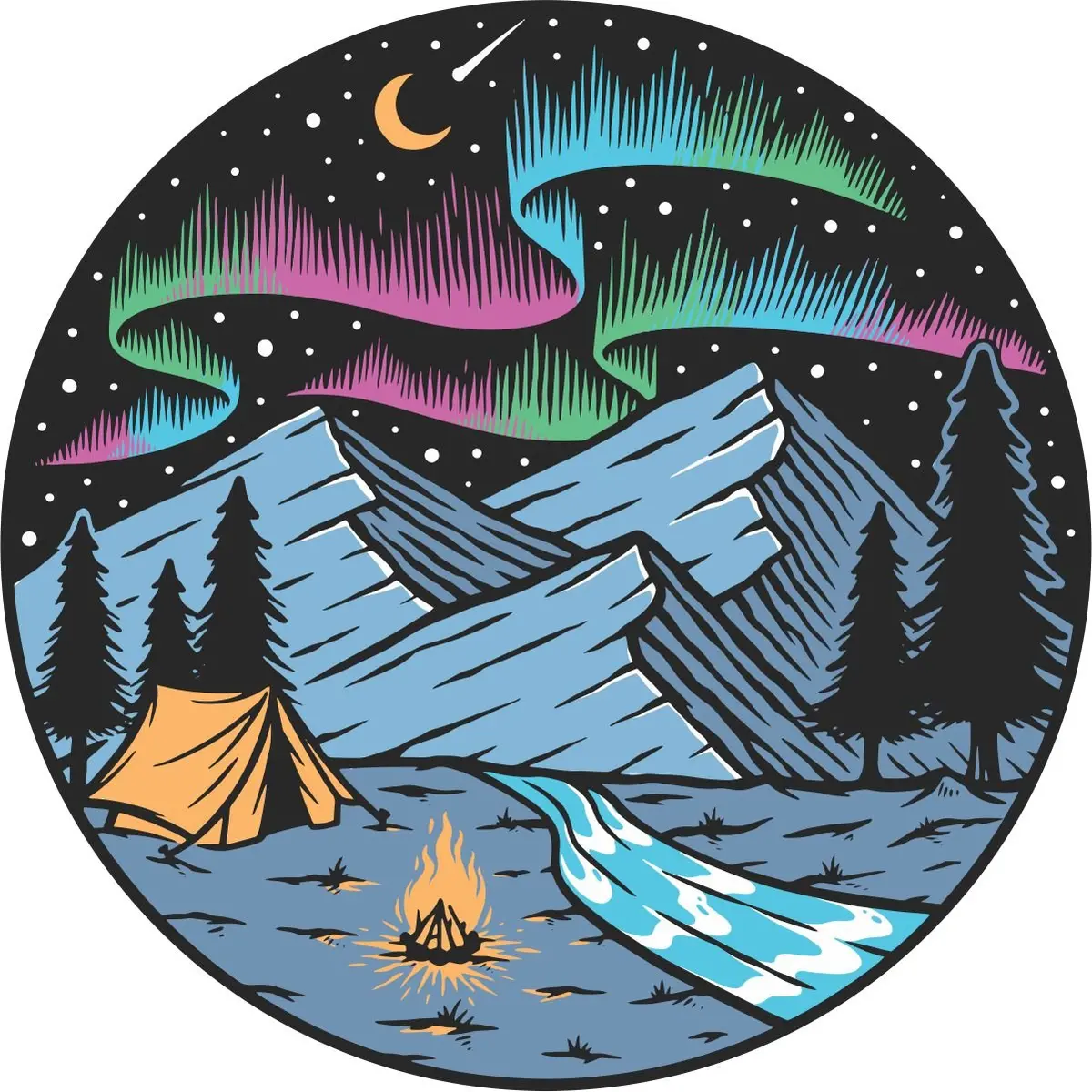 Camping Under The Northern Lights Spare Tire Cover - Jeep, Bronco, Camper, Rv, & More 1