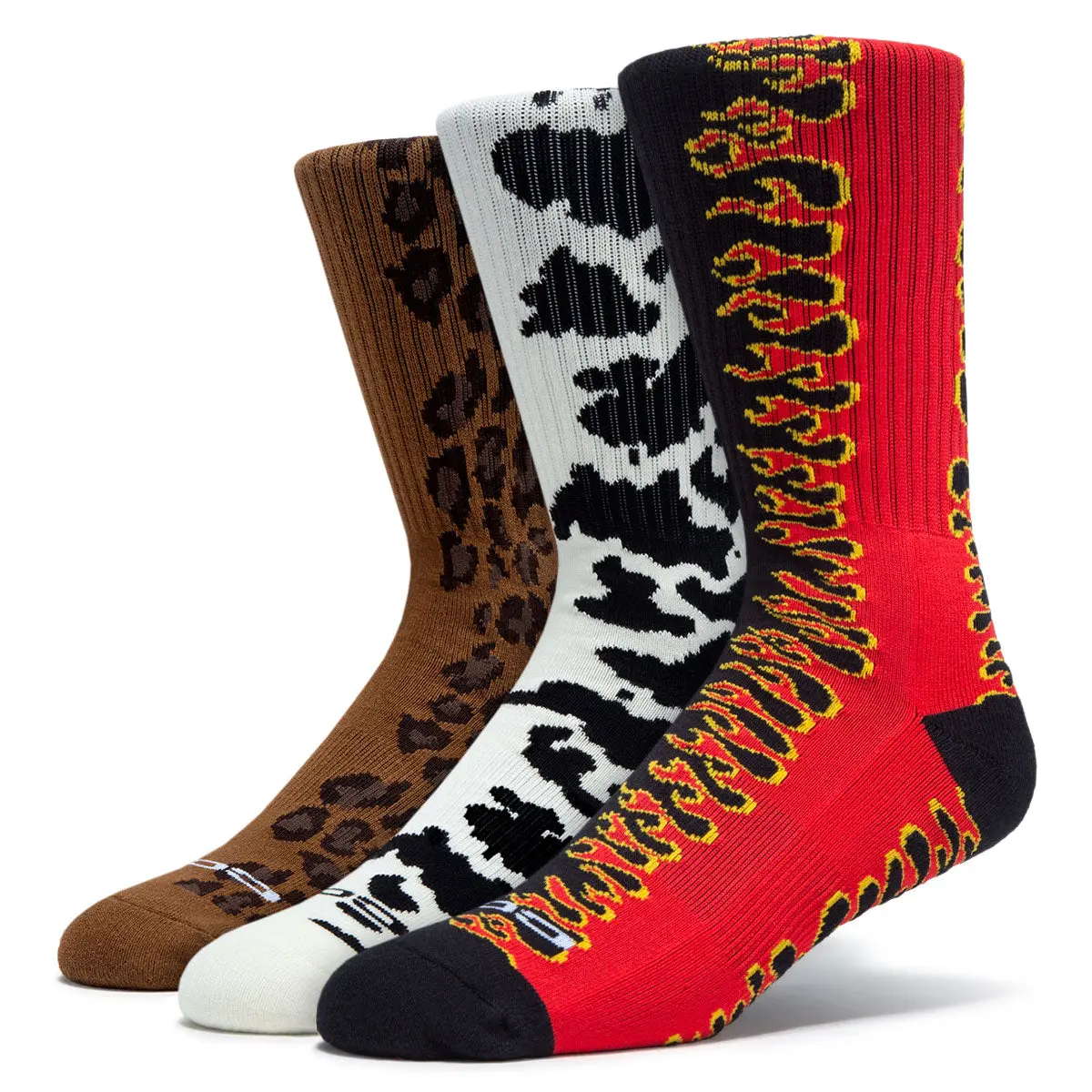 Ccs 3 Pack Pattern Socks - Leopard/Cow/Flame 1