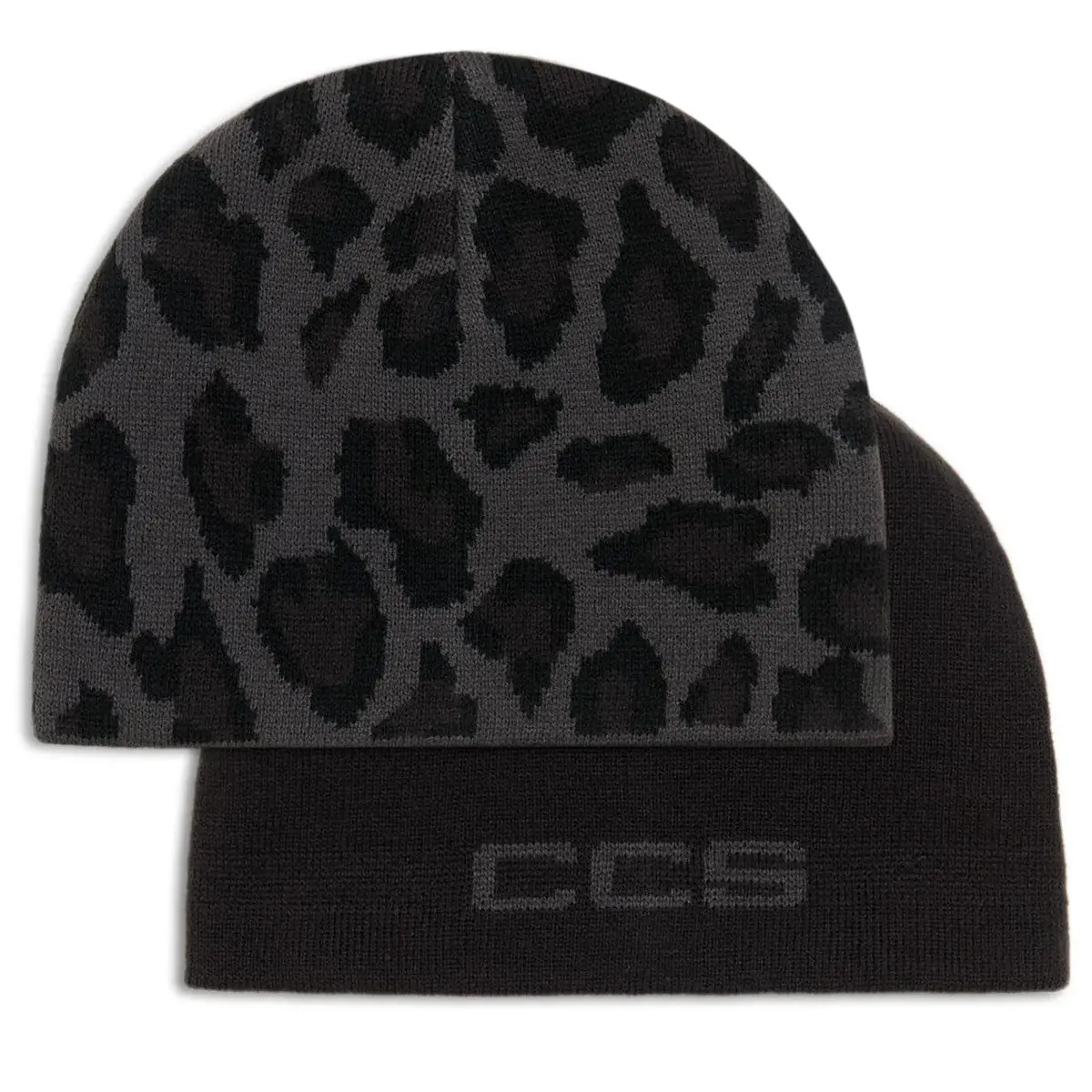 Ccs Reversible Leopard Skully Beanie - Charcoal 1