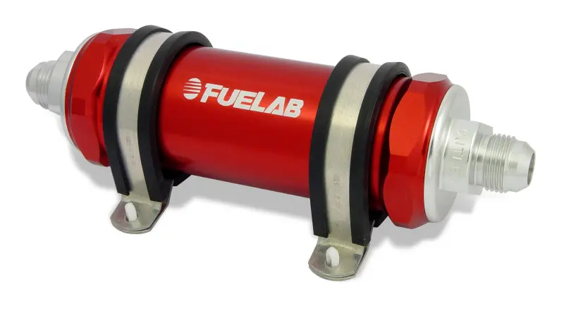 Fuelab 828 In-Line Fuel Filter: -6An In / -12An Out, 100-Micron Stainless, Red 1