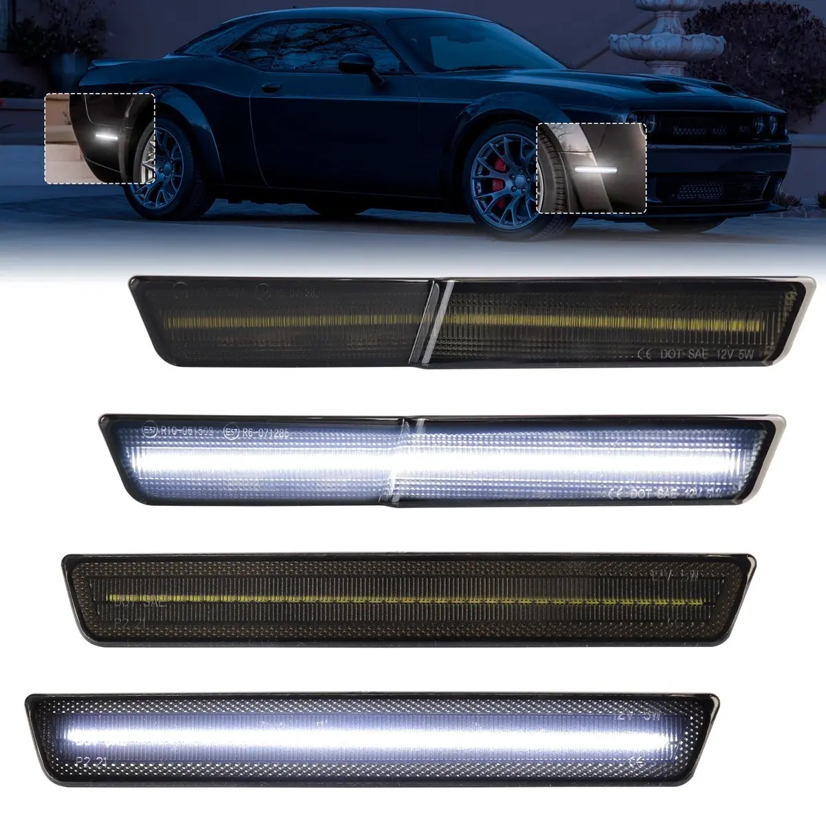 Challenger Widebody 15-23 Front/Rear Smoked Led Side Markers 2
