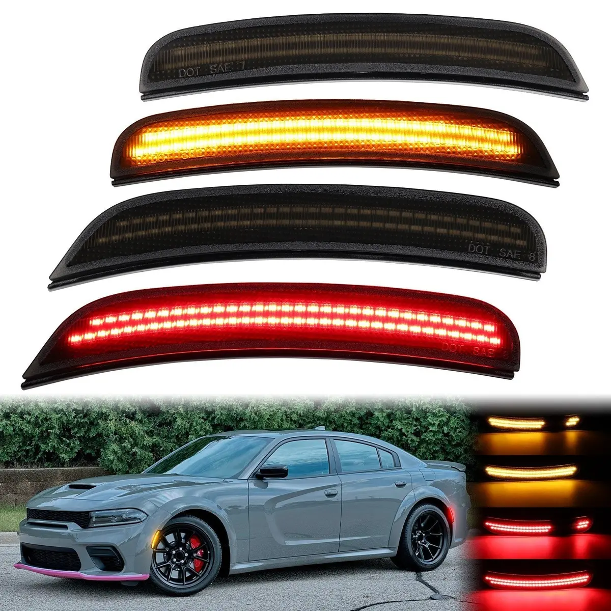 Charger 15-23 Front/Rear Dynamic Smoked Led Side Markers 1