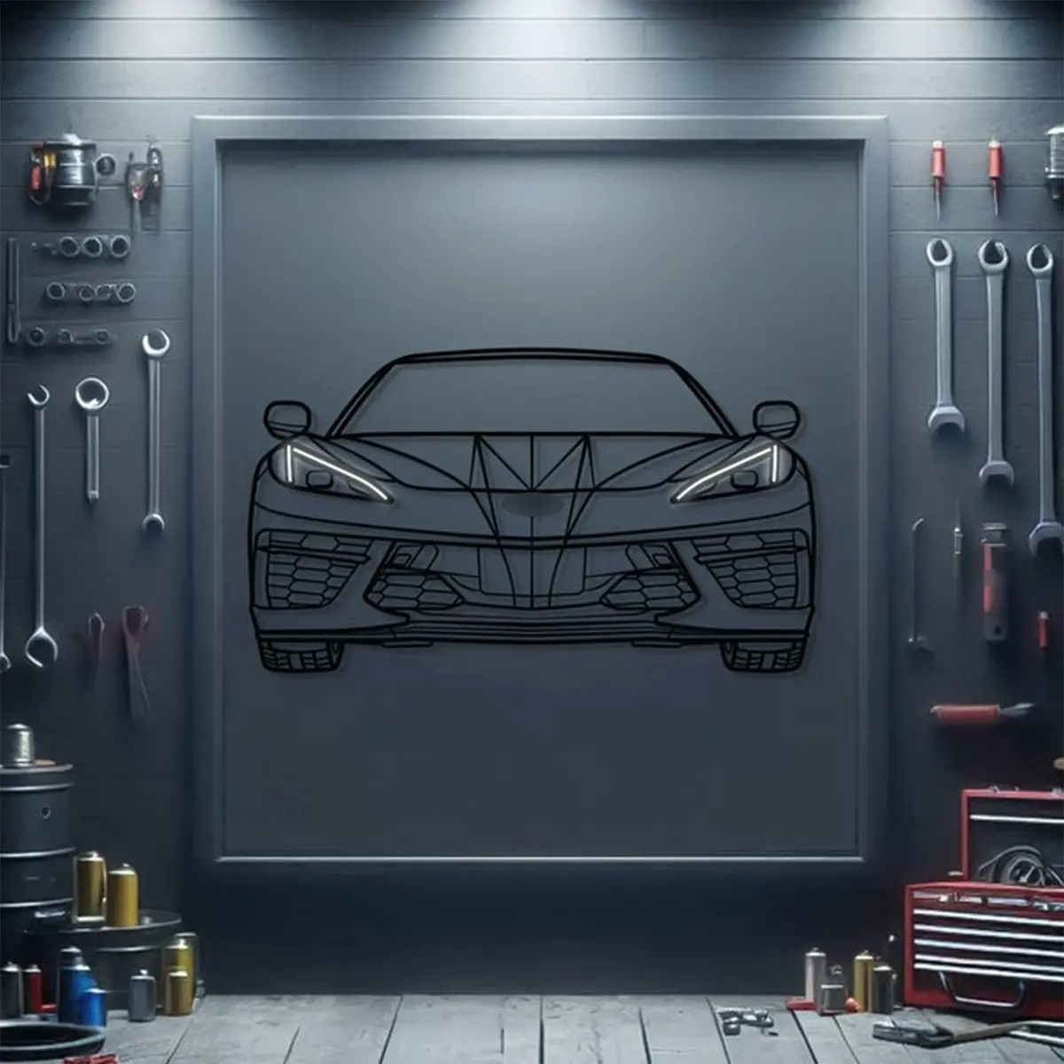 Corvette C8 Front View Metal Neon Car Wall Art - Mtn0080 1