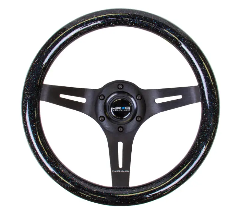 Nrg Classic Wood Grain Steering Wheel – 310Mm Diameter, Black Sparkle Finish With 3-Spoke Black Center 1