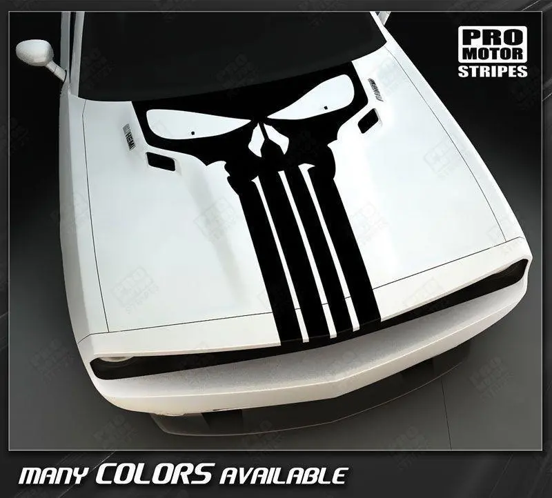 Dodge Challenger 2008-2014 Punisher Skull Hood Stripe Decal 1
