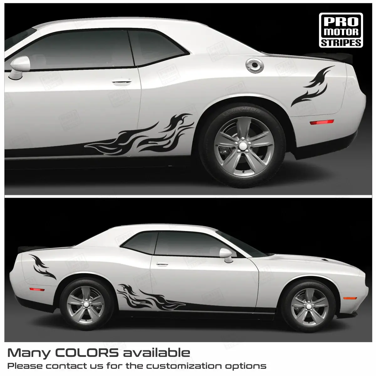 Dodge Challenger 2008-2023 Fire Flame Rocker Panel Stripes Decals 1