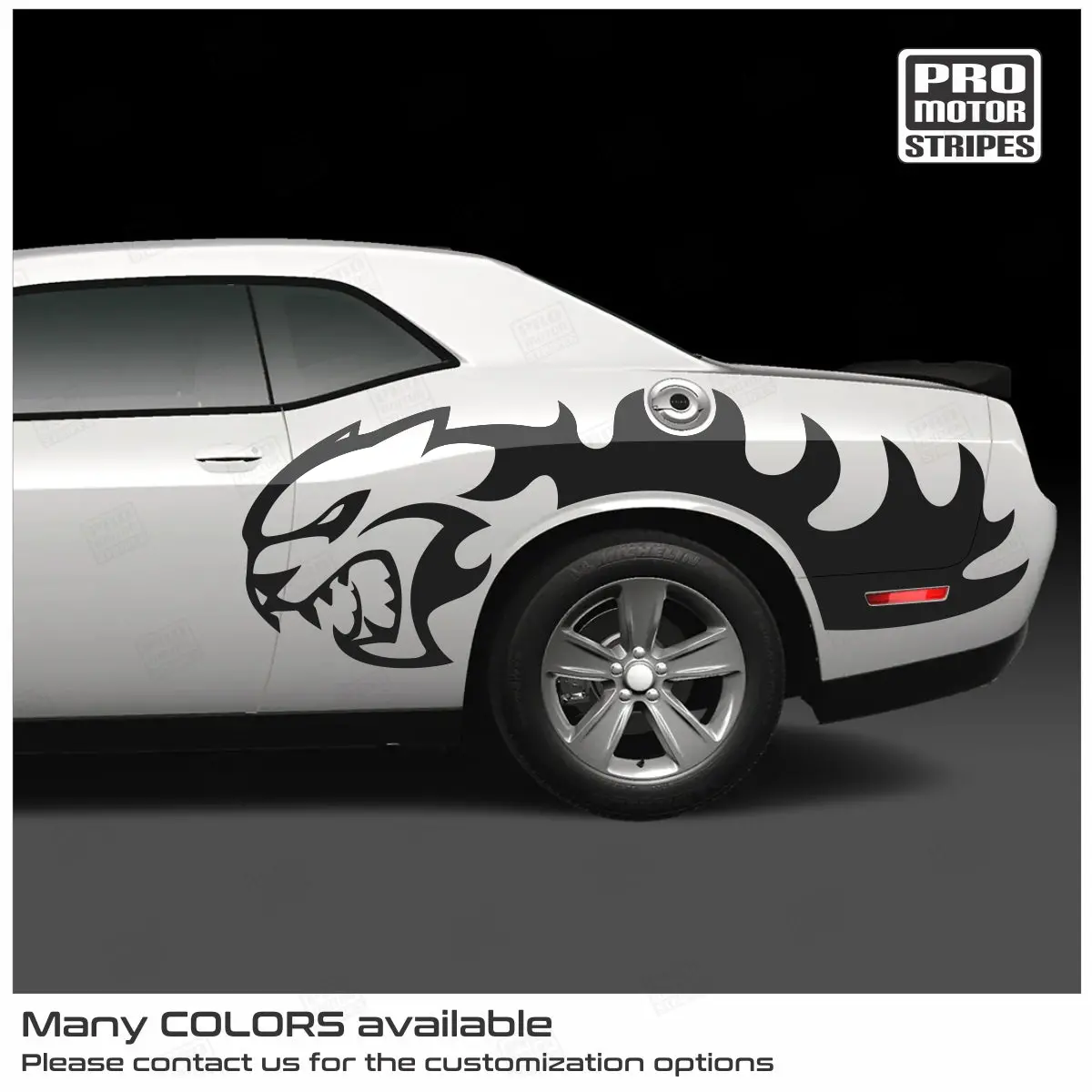 Dodge Challenger 2008-2023 Side Fire Flame Hellcat Stripes Decals 1