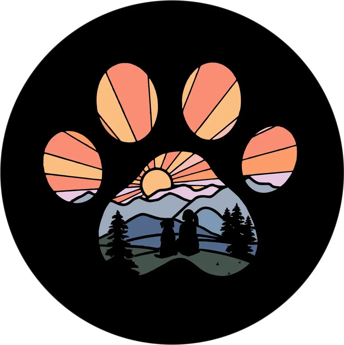 Dog Paw With Girl Sunset Spare Tire Cover For Jeep, Bronco, Rv, Camper, Trailer, & More 1