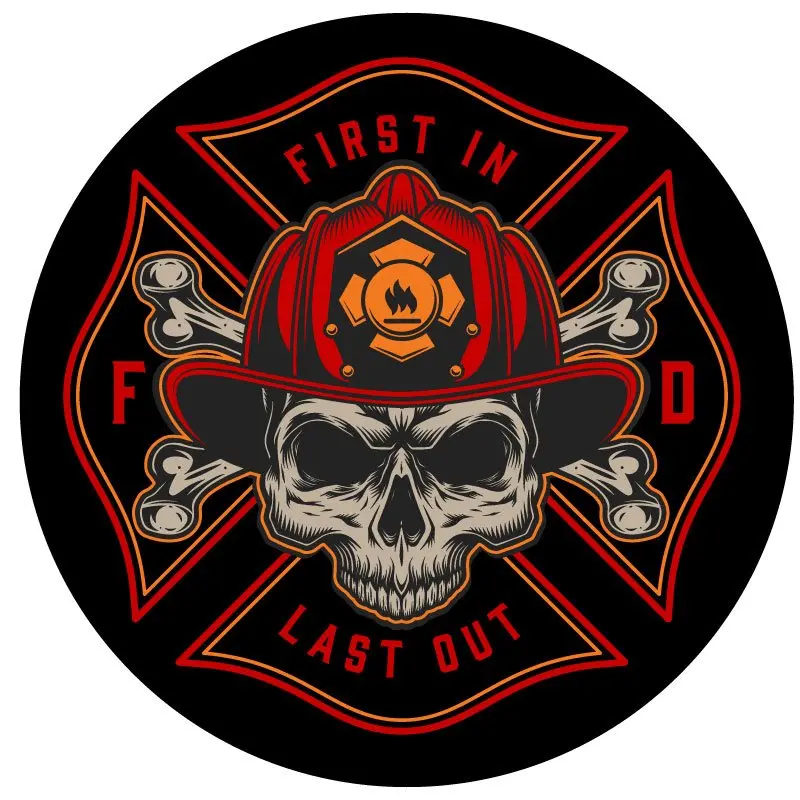 Firefighter Skull Spare Tire Cover For Jeep, Rv, Camper, Bronco & More 1