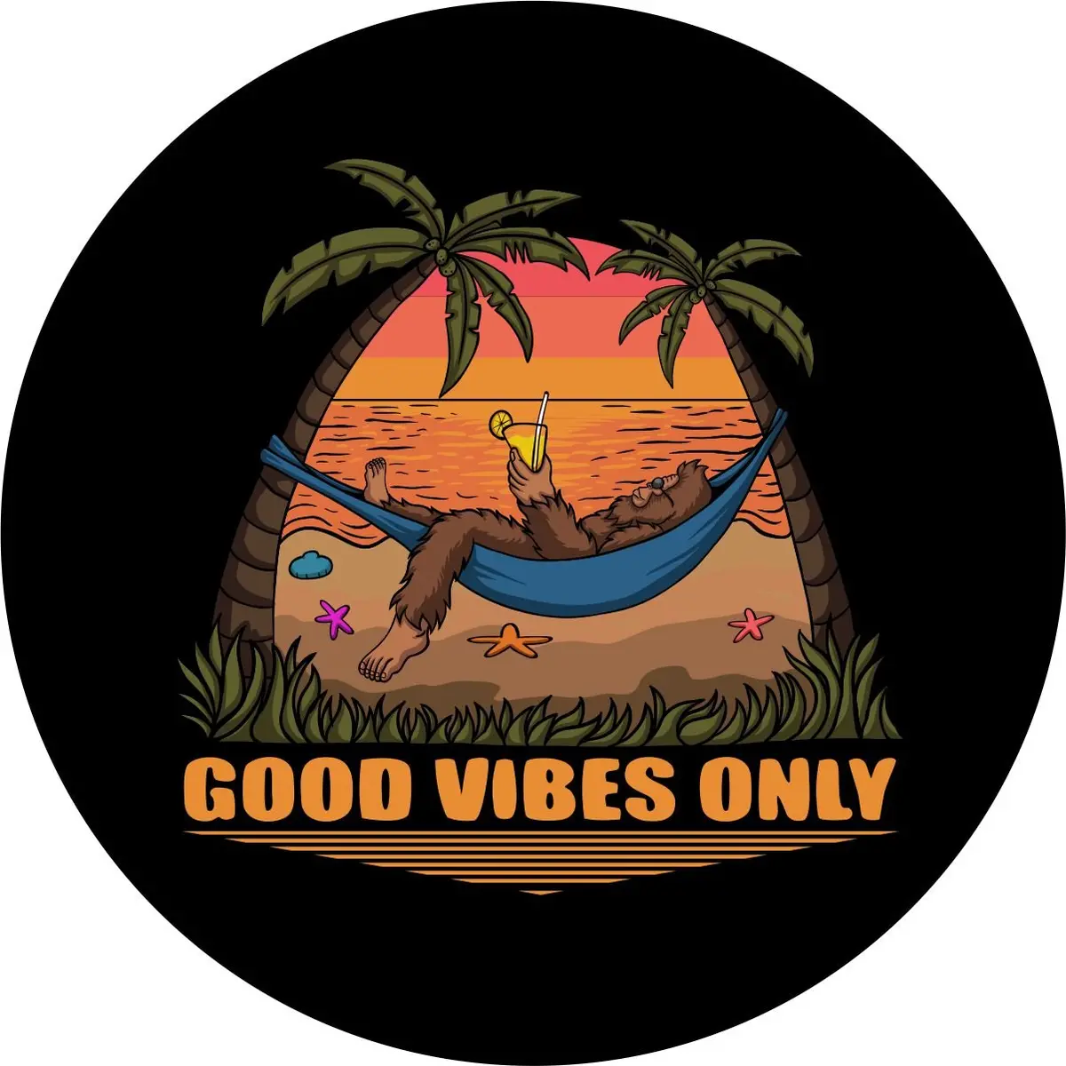 Good Vibes Only Sasquatch Bigfoot Tire Cover For Bronco, Rv, Jeep, Camper, Etc. 1
