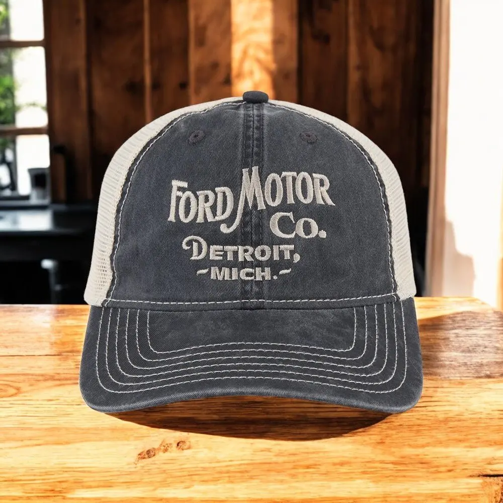 Hat - Ford Vintage Font Low Profile Trucker - Steel Blue/Khaki 1