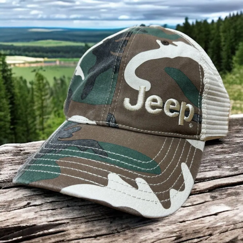 Hat - Jeep Garment Washed Trucker - Camo 1