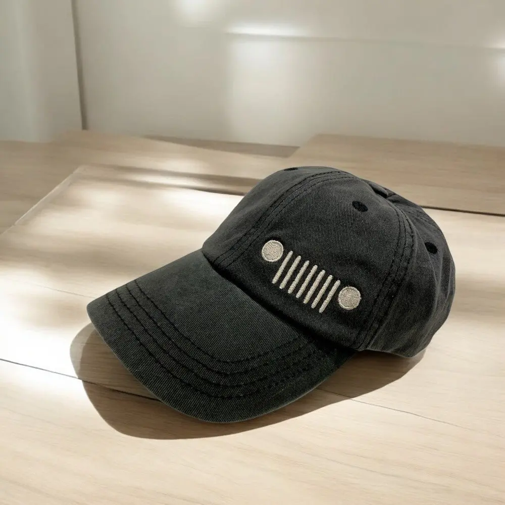 Hat - Jeep Grille Chino Twill Hat - Washed Black 1