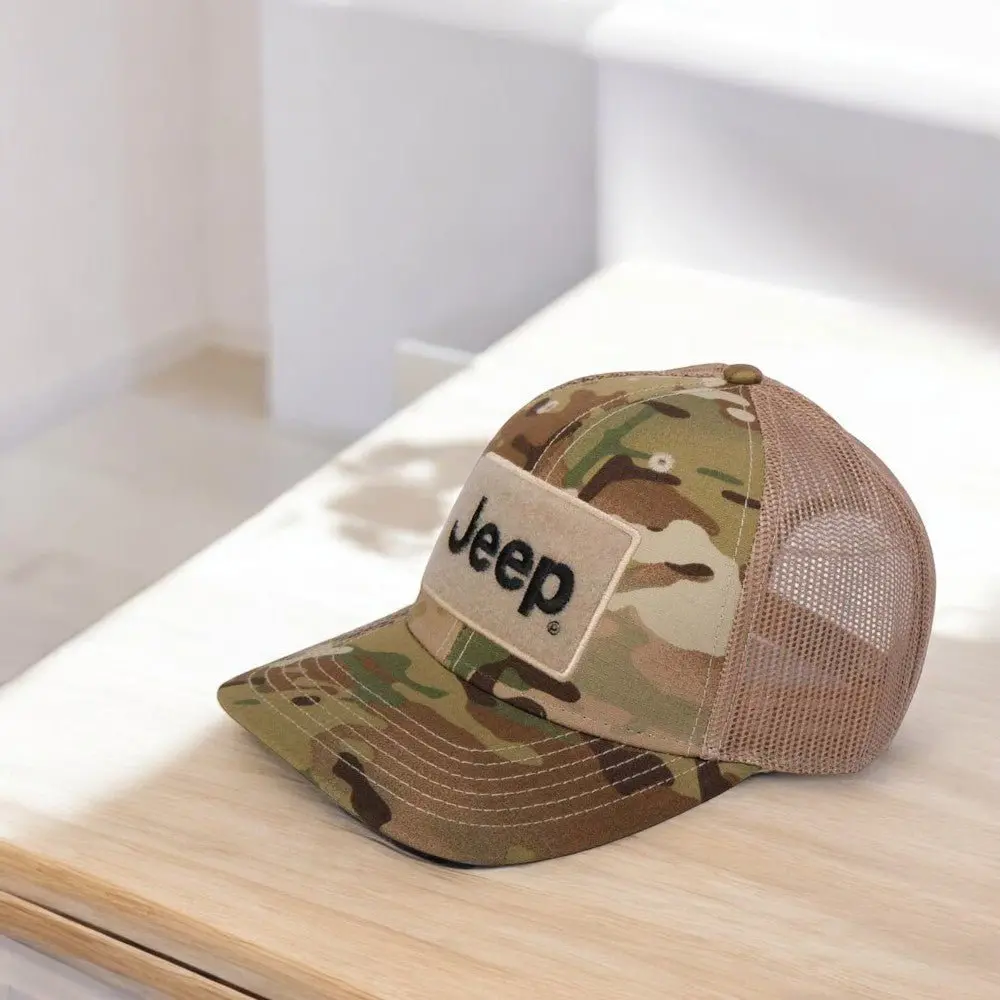 Hat - Jeep Text Logo Camo Pattern Hook And Loop Tactical Snapback 1
