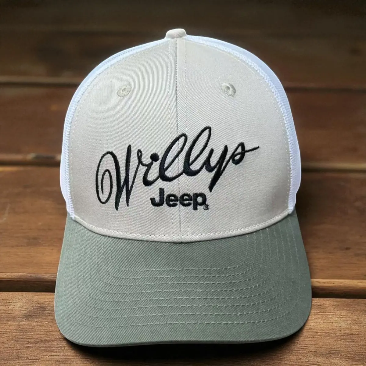 Hat - Jeep Willys Script - Olive/Khaki/White 1