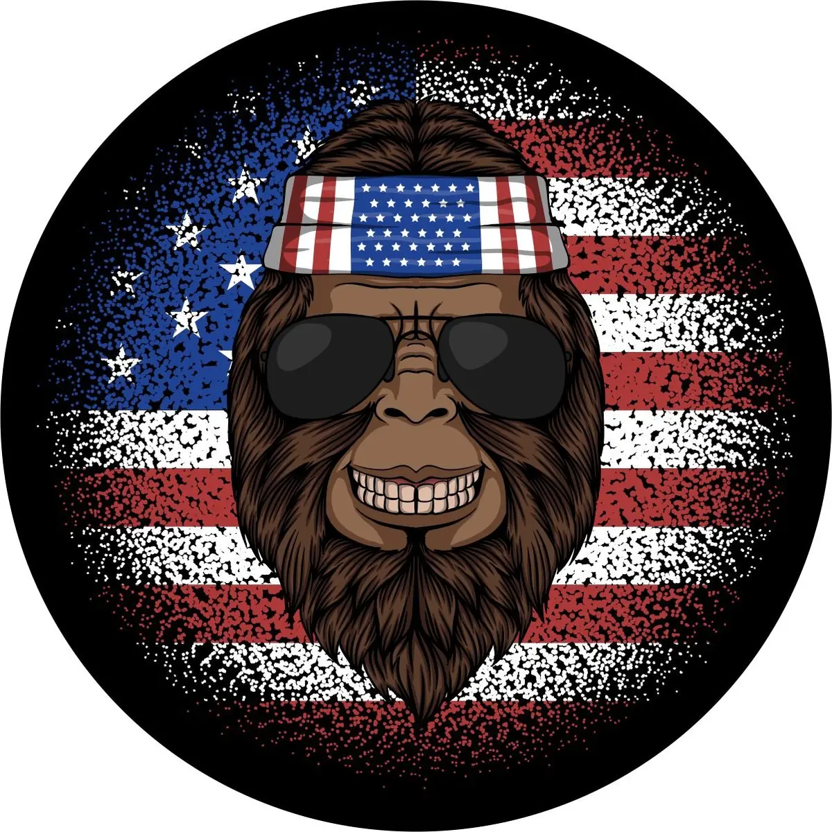 Hippie American Flag Bigfoot Sasquatch Spare Tire Cover 1