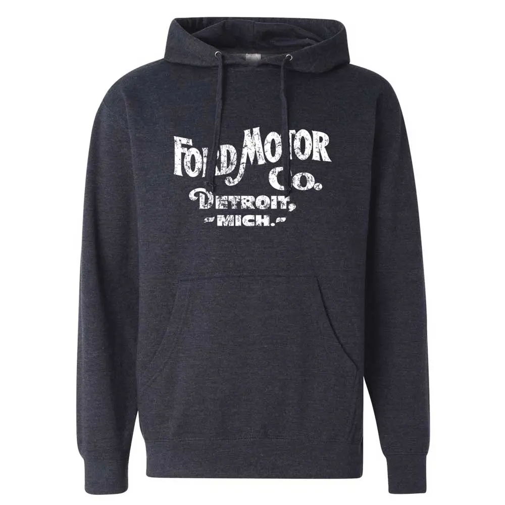 Hoodie - Mens Ford Distressed 1903 Text - Heather Navy 1