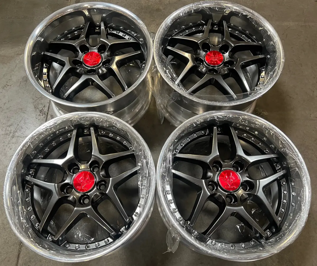 17-Inch GMR Evoke Alloy Wheels — 5x114.3 Bolt Pattern, Titanium Black Finish