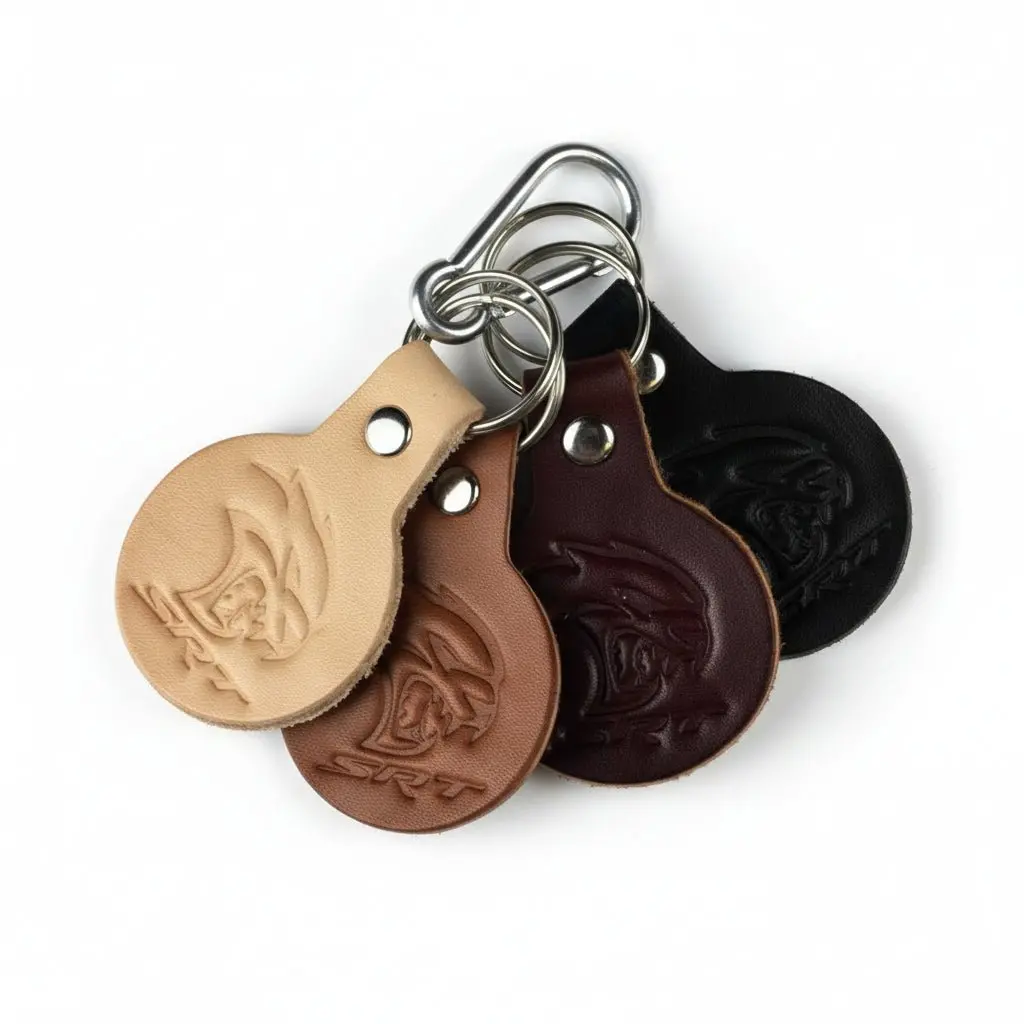 Keychain - Dodge Srt Hellcat Round Leather 1