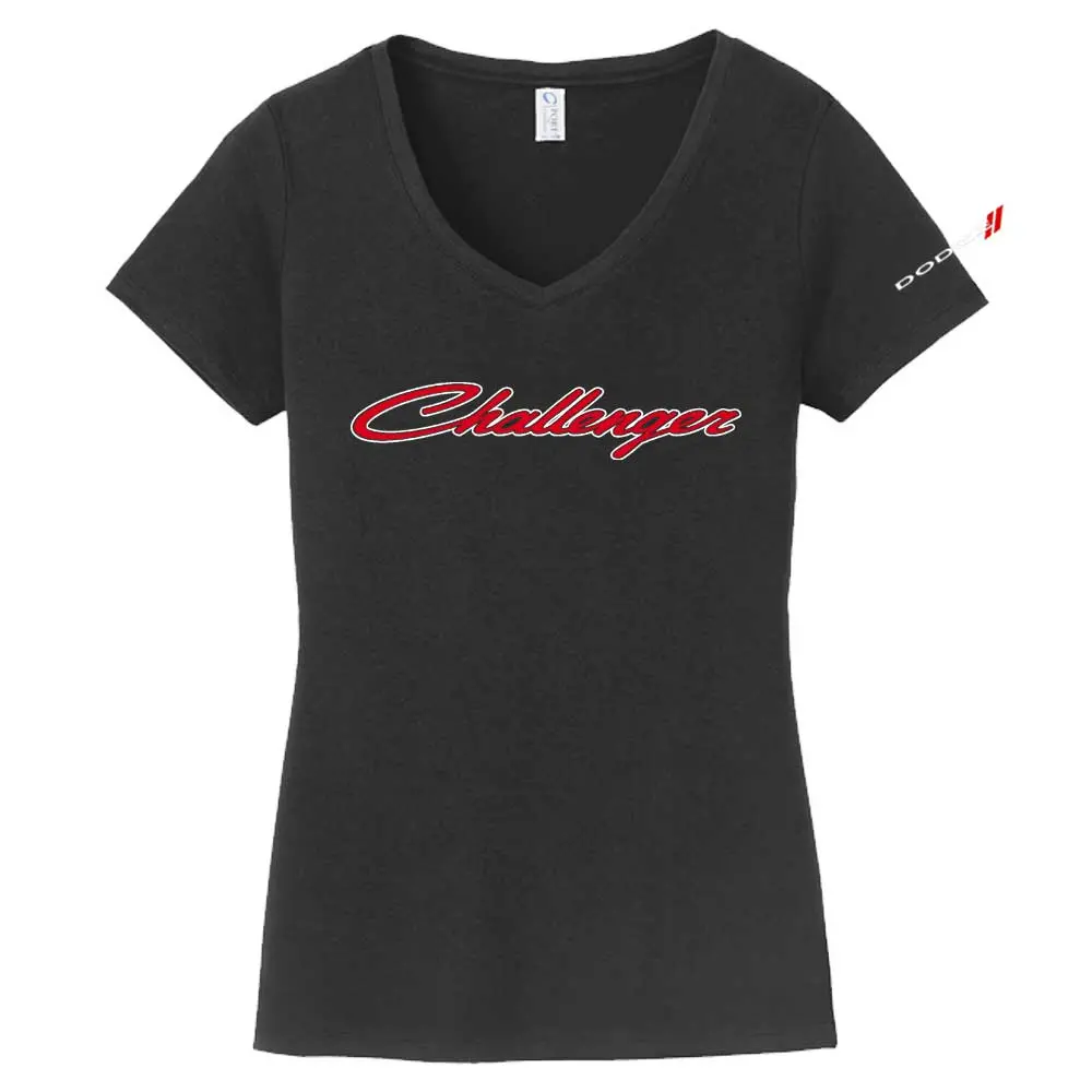 Ladies V-Neck - Dodge Challenger 2 Color Script 1