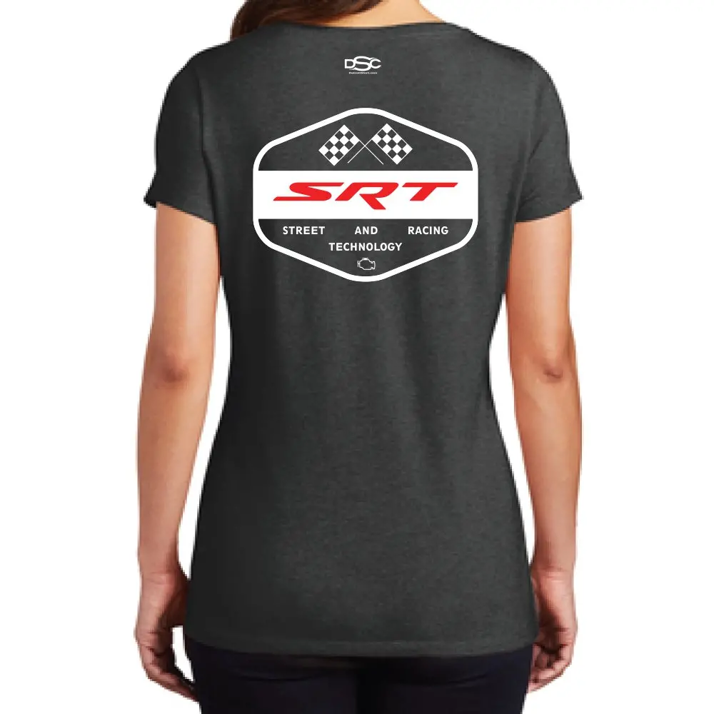 Ladies V-Neck - Dodge Srt Flags 1