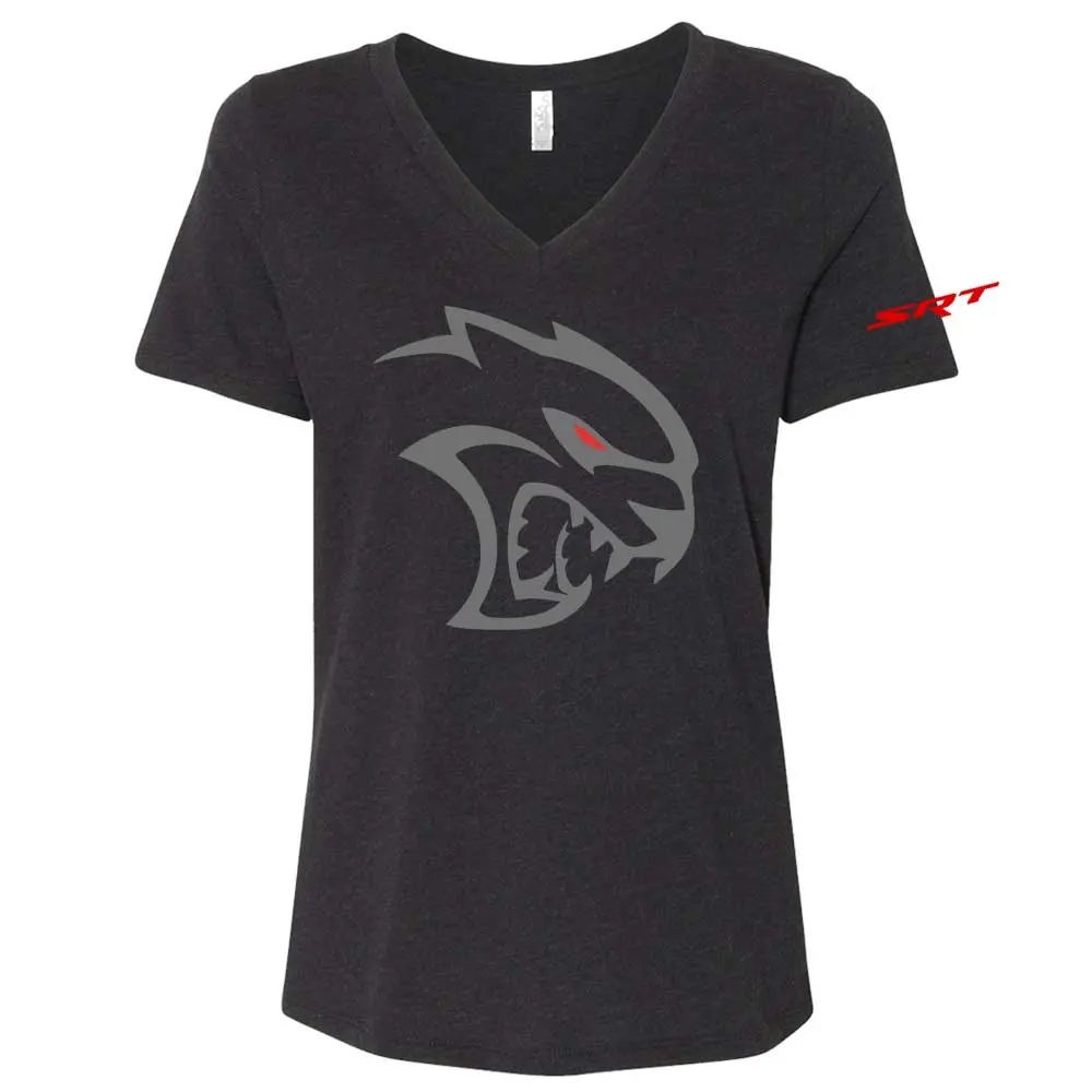 Ladies V-Neck Dodge Srt Hellcat Redeye - Heather Black 1