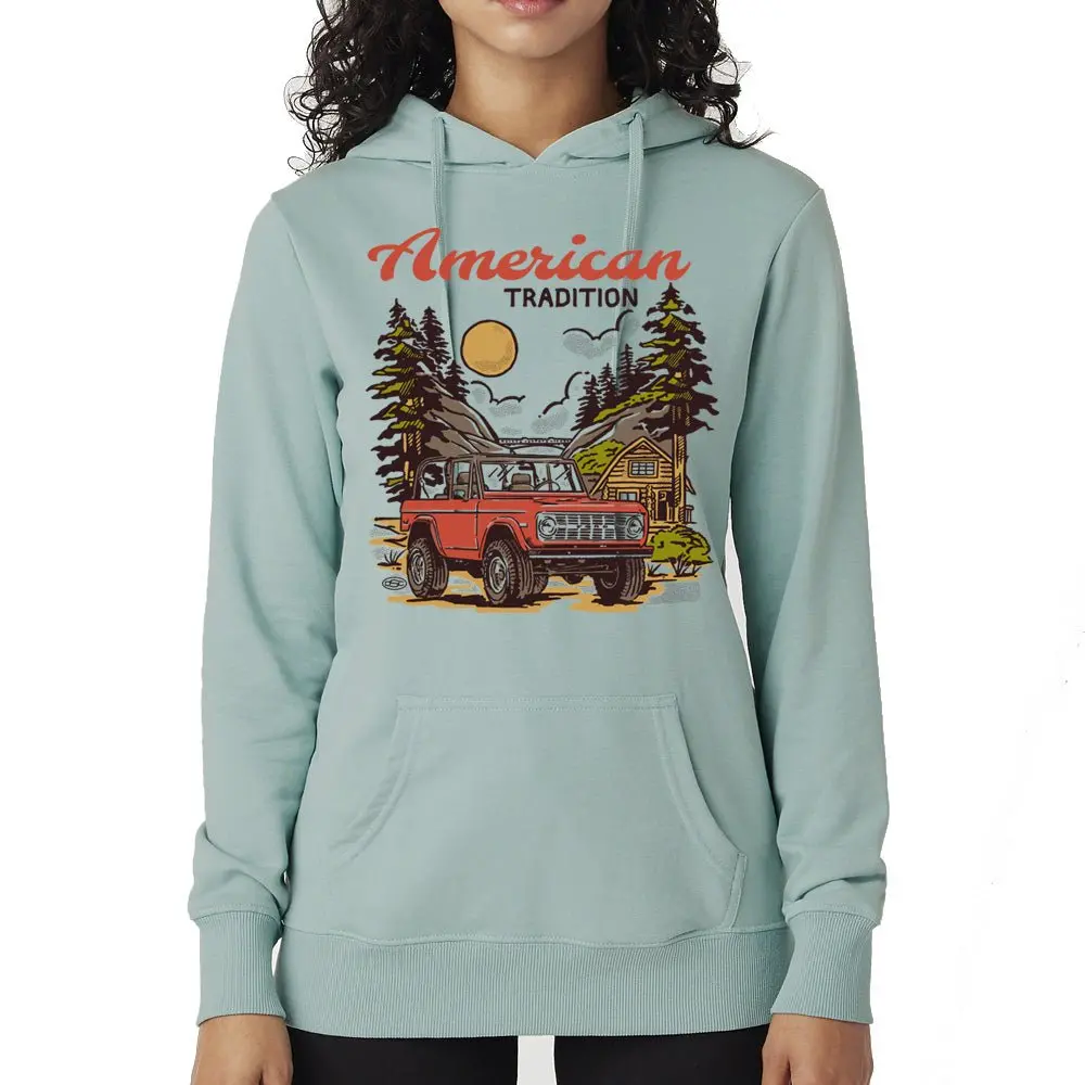 Ladies Ford Bronco American Tradition French Terry Hoodie - Seafoam Green 1