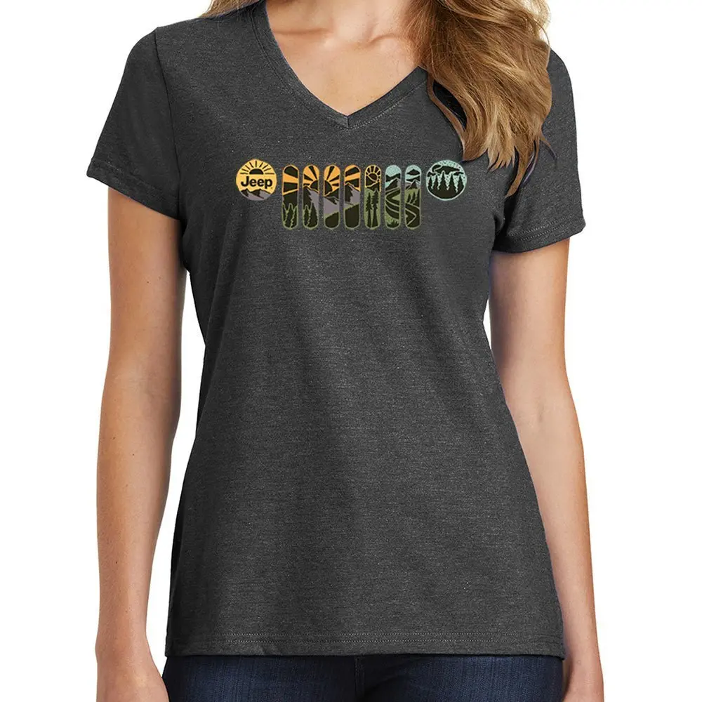 Ladies V-Neck Jeep® Atomic Grille - Heather Black 1