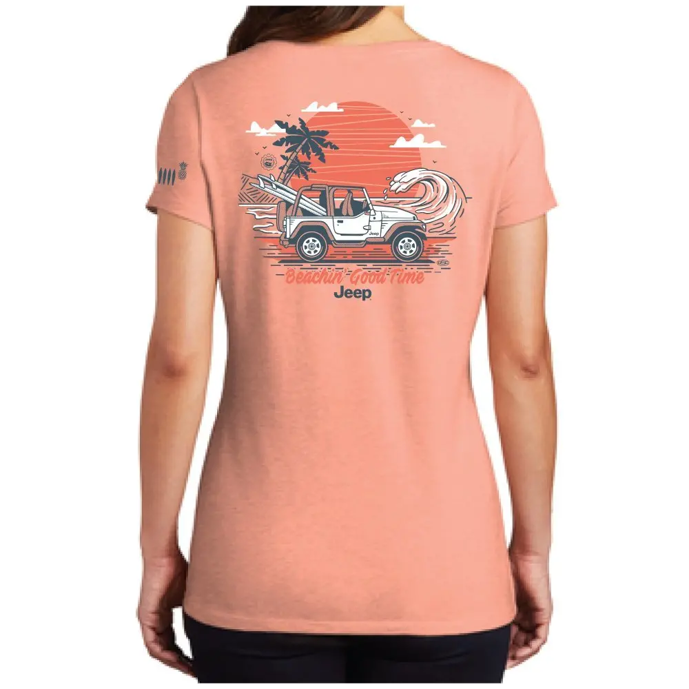 Ladies V-Neck Jeep® Beachin' Good Time - Heather Peach - Final Sale 1